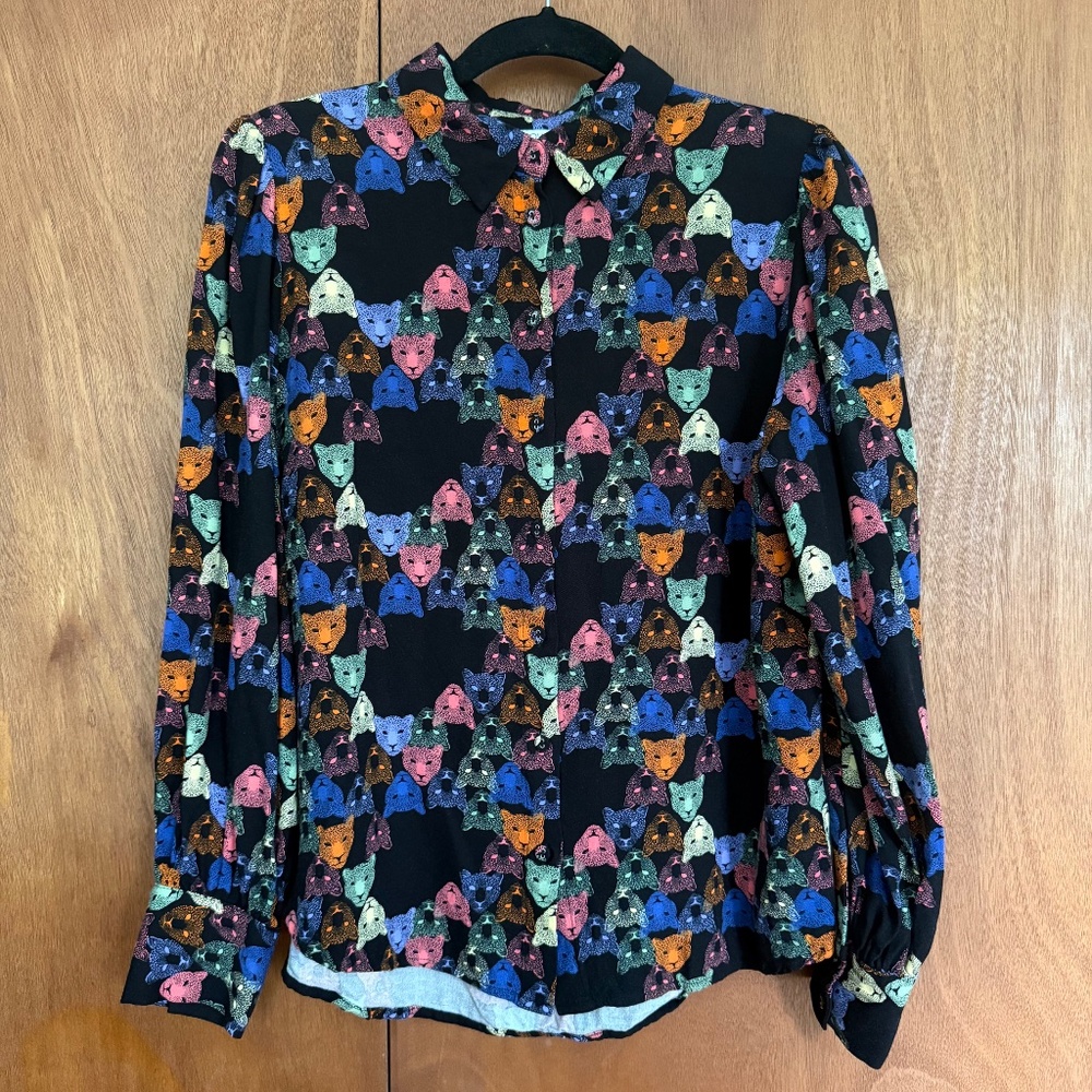 Love & Divine – Cat Print Blouse – Medium